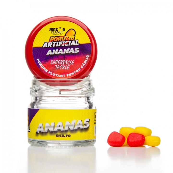 Porumb Artificial Flotant Senzor Planet, 8 Buc/Borcan, Aroma Banana**Caracteristici:** Tip momeala: porumb flotant, ideal pentru monturi snowman, aroma persistenta impregnata, ambalaj: 8 buc/borcan