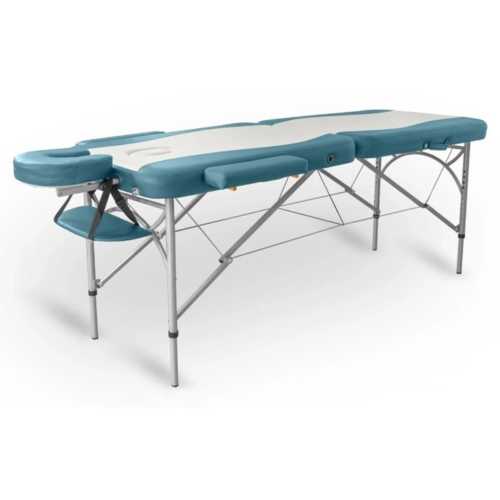 Pat de masaj pliabil Tandem Profi A2D Duo, alb-turcoaz, 70x195cm, capacitate 300kg, set cu accesorii