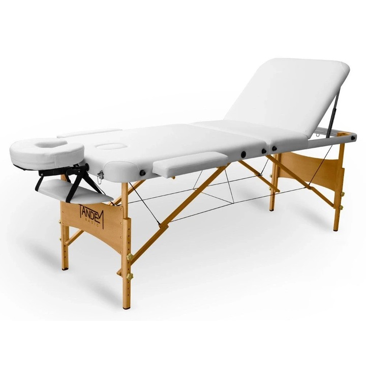 Pat de masaj pliabil Tandem Basic-3, alb, 70x195cm, portabil, cu suporturi laterale ajustabile