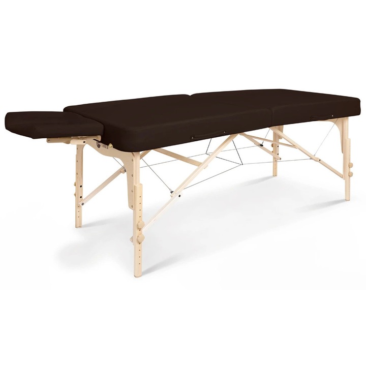 Pat de masaj pliabil Fabulo Ayurveda, lemn de fag, panou Reiki, ciocolatiu, 4cm spuma viscoelastica, set cu accesorii