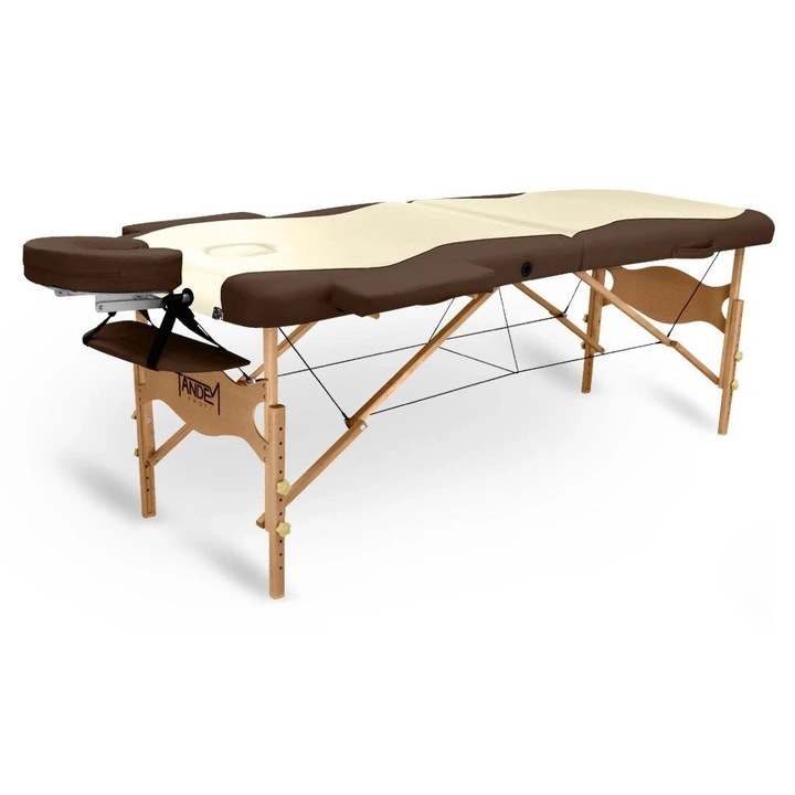 Pat de masaj pliabil Tandem Profi W2D Duo, crem-ciocolata, 70x195cm, capacitate 270kg, set cu geanta de transport