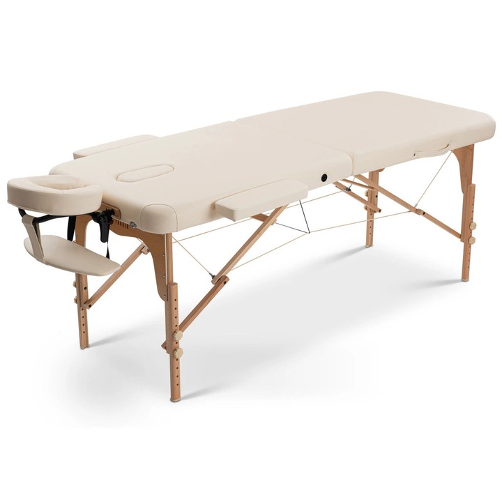 Pat de masaj pliabil Fabulo UNO Set, crem, 71x186cm, cu panou Reiki, accesorii incluse