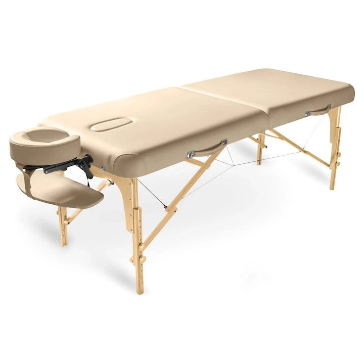 Pat de masaj pliabil Fabulo GURU, crem, 76x192cm, cu panou Reiki, accesorii incluse