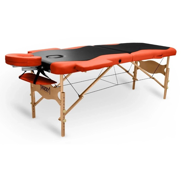 Pat de masaj pliabil Tandem Profi W2D Duo, negru-portocaliu, 70x195cm, capacitate 270kg, set cu geanta de transport