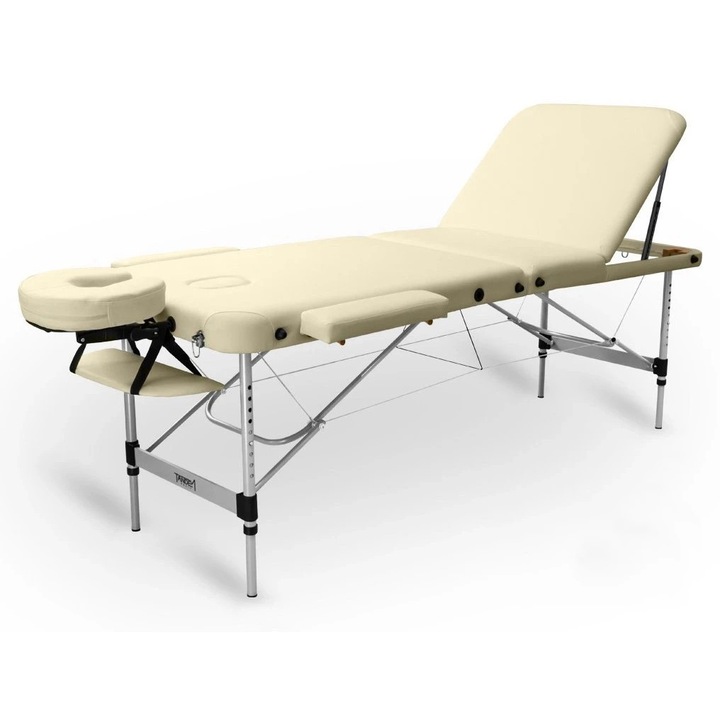 Pat de masaj pliabil Tandem Basic ALU-3, aluminiu, 70x195cm, crem