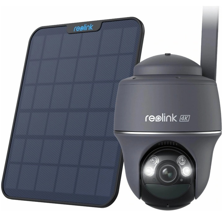 Reolink Go PT Ultra G440 4G LTE камера за наблюдение със соларен панел Reolink, 8 MP, IR/бяла светлина 10 м, PIR 10 м, батерия 6000 mAh, микрофон и високоговорител, слот за карта, разпознаване на хора/превозни средства/животни, наблюдение от телефон