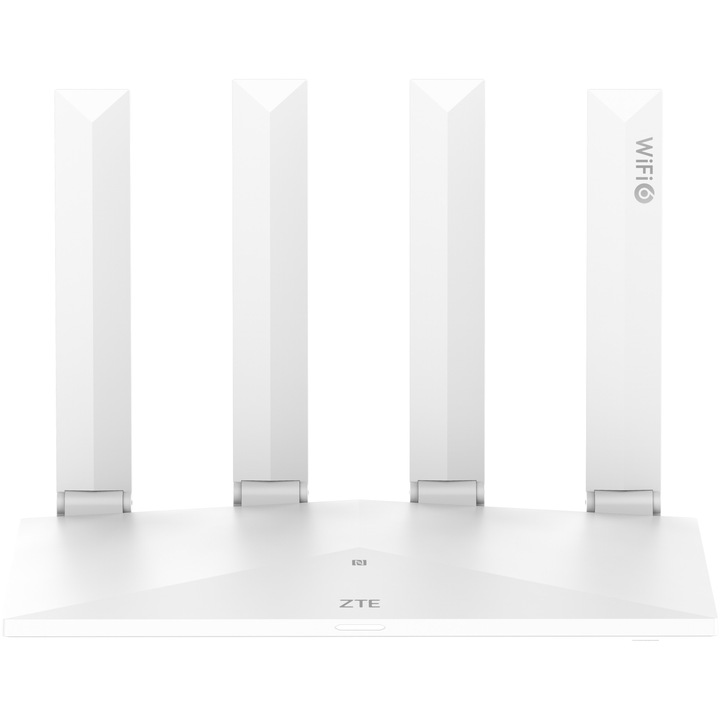 Безжичен рутер ZTE T3000, AX3000, двубандов, Wi-Fi 6, zLink Boost, Easy Mesh, двуядрен Qualcomm, 4GB RAM, 2GB Flash, NFC, приложение ZTELink, бял