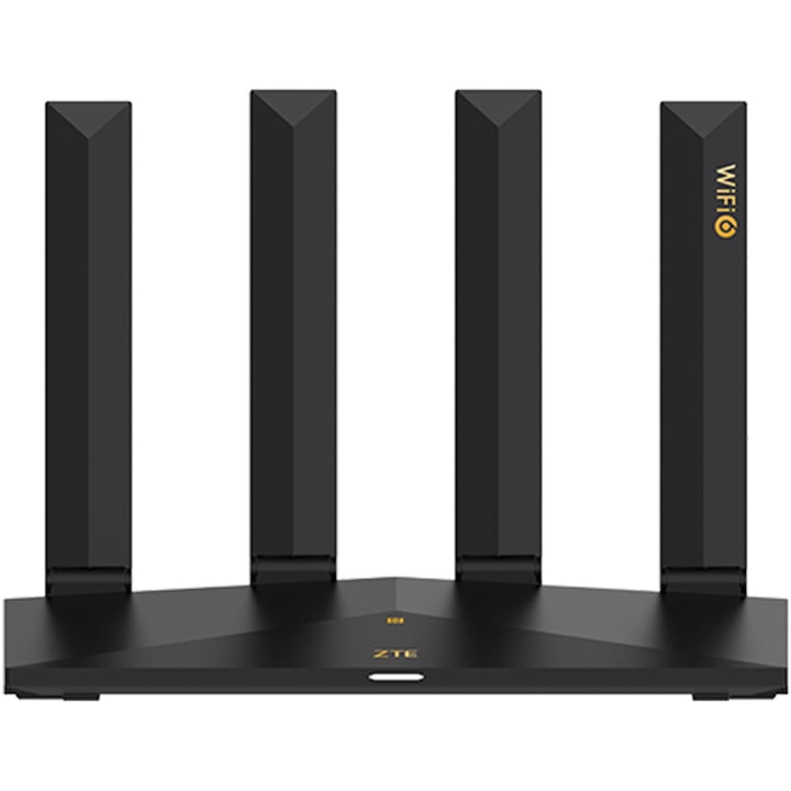 Безжичен рутер ZTE T3000, AX3000, двубандов, Wi-Fi 6, zLink Boost, Easy Mesh, двуядрен Qualcomm, 4GB RAM, 2GB Flash, NFC, приложение ZTELink, черен