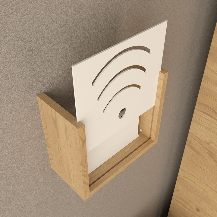 Wifi кутия HubRom 30 см x 25 см x 15 см, бяла/дървена