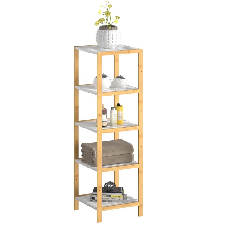 Raft pentru baie Casaria, 140x33x34cm, Bambus, Alb