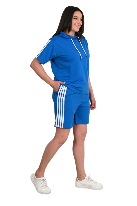 Compleu dama Adrom, BATAL, Tricou cu Gluga si Pantaloni Scurti 3768-23, Albastru