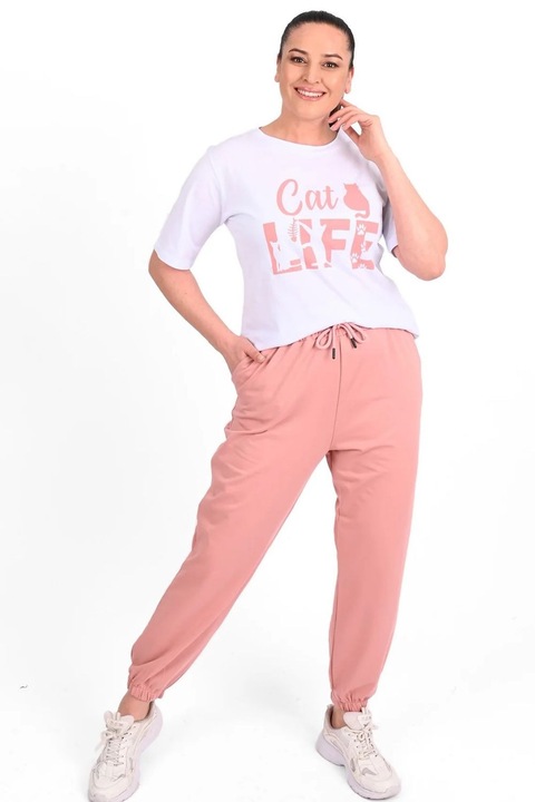 Compleu dama Adrom, BATAL, Tricou si Pantaloni, CAT 3637-23, Alb roz