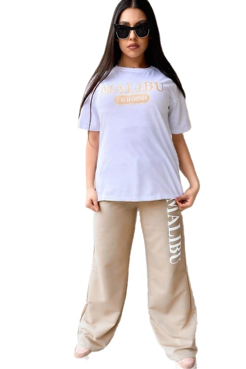 Compleu Fete Adrom, Tricou cu Pantaloni MALIBU 3334-22, Alb