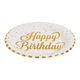 Комплект от 12 бели картонени чинии 18 см със златни фолийни ивици и принт "Честит рожден ден" за рожден ден
