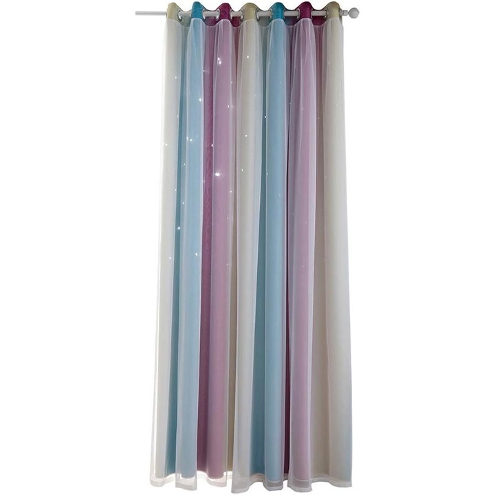 Draperie blackout cu stele decupate, voal dublu, mov, 100x130cm 134x160cm 134x210cm