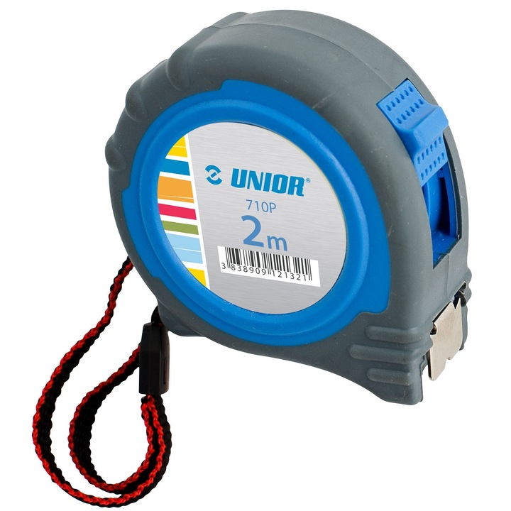 Ruleta cu banda metalica, cu blocare, cu agatatoare, Unior 710P, 2 m