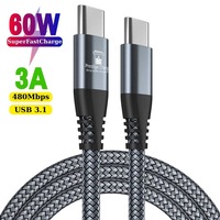 Cablu USB-C la USB-C PD 60W, PRESTIGE CHARGE®, Transfer Date si Incarcare SuperFastCharge 25W/45W, pentru iPhone 15, 16 & 17, Plus, Pro & ProMax, Samsung, Universal, Protectie, Incarcare Rapida si Sigura, Telefon, Tableta, TEXTIL PREMIUM, Type C, 2m, Gri