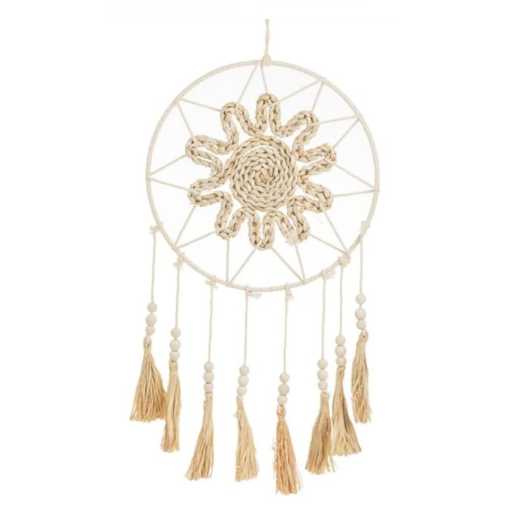 Talisman Prinzator de Vise Decorativ Crem cu Floare & Margele din Lemn Ø30x70cm