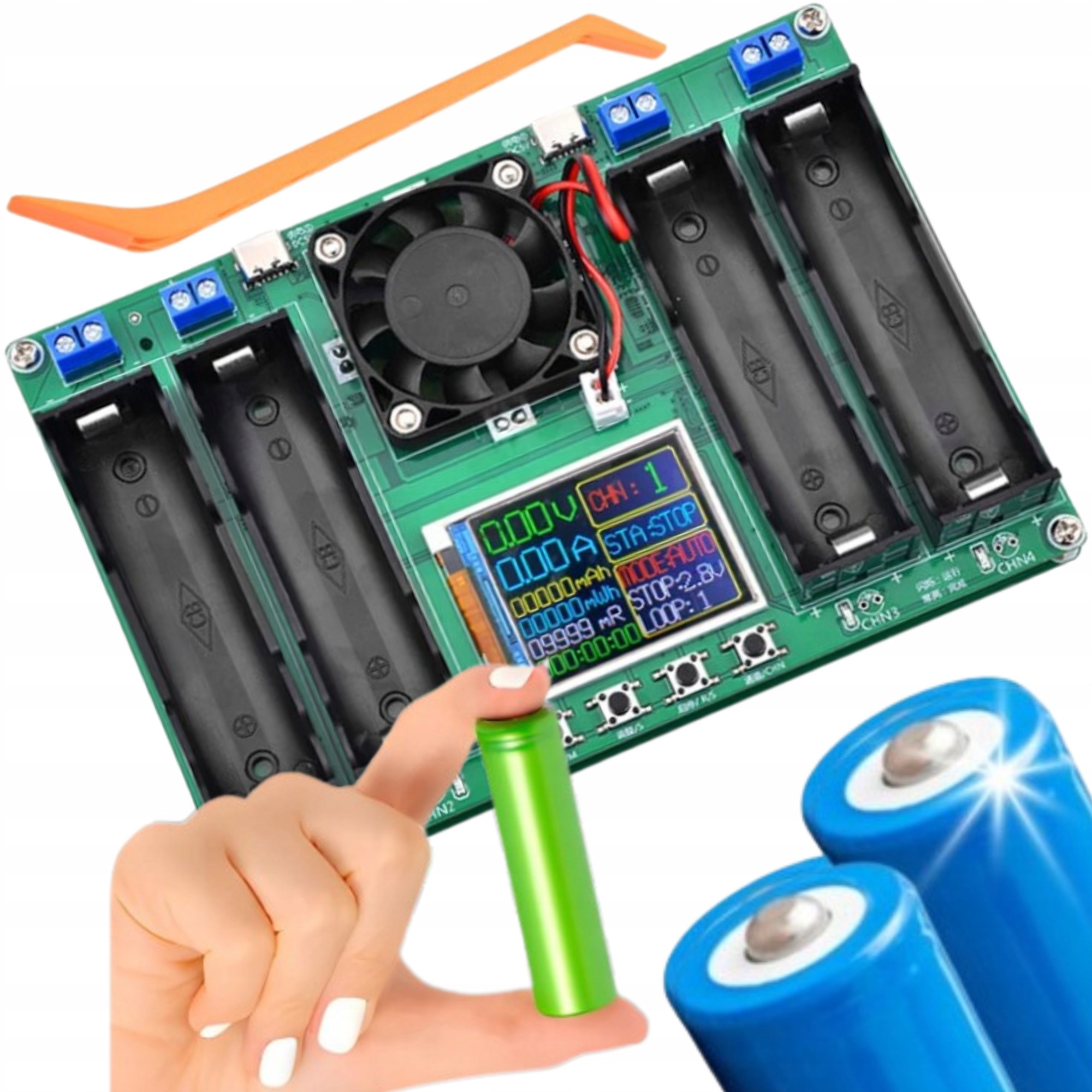 Tester de capacitate baterie cu afisaj LCD pentru 4 acumulatori 18650 cu USB-C Tester de capacitate baterie cu afisaj LCD pentru 4 acumulatori 18650 cu USB-C