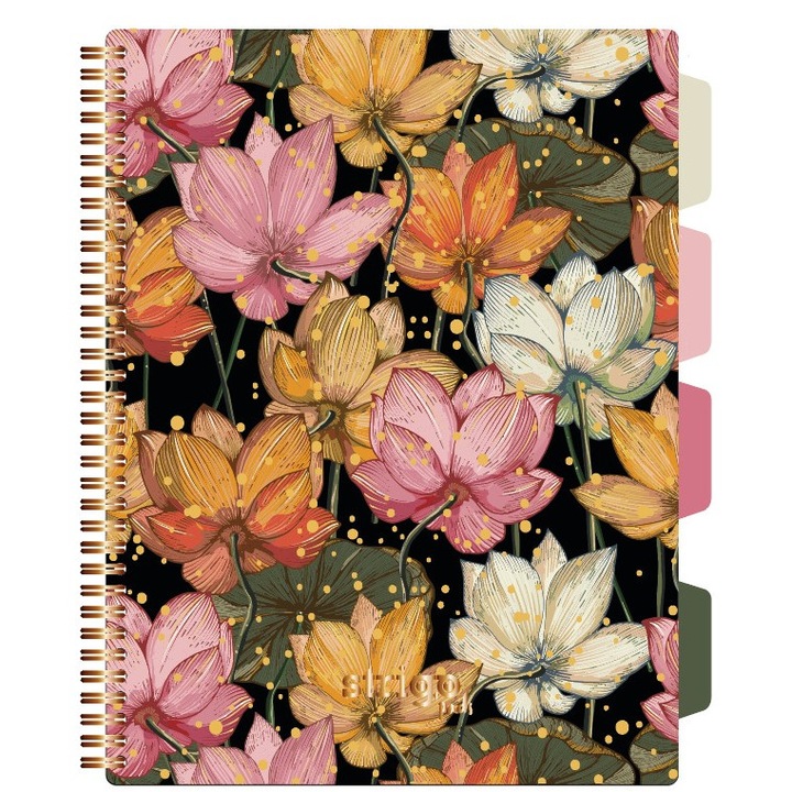 Caiet cu spirala si separatoare, STRIGO PADS Project Book FLOWER, B5, matematica, 200 pag., hartie 80gr FSC, coperti cartonate, multicolor floral