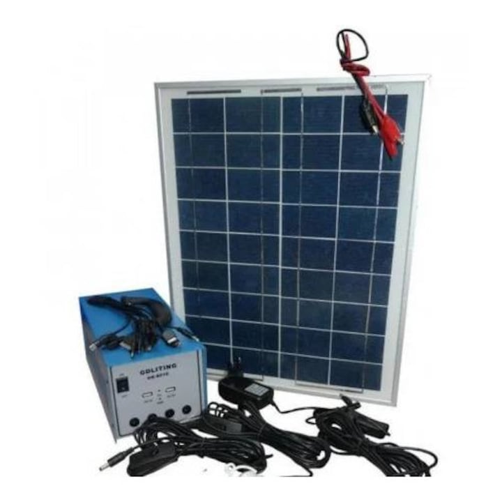 Sistem Fotovoltaic pentru camping cu Panou Solar 12V/12A 100W, 3 Becuri, Iesire USB, Acumulator Incorporat, Alimentare 220 V