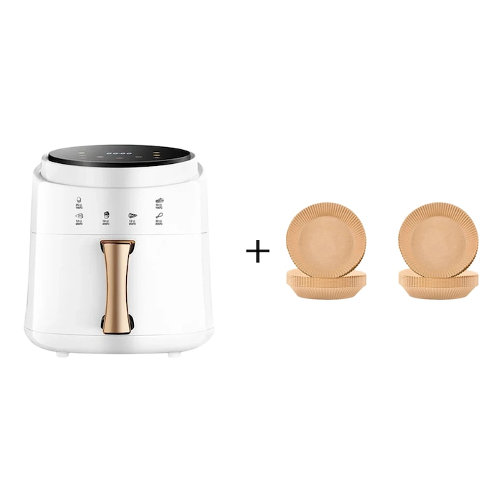 Friteuza cu aer cald AEIDEN ® Alb, 2400W, 6 programe, capacitate 8L, temperatura ajustabila, timer 60 minute