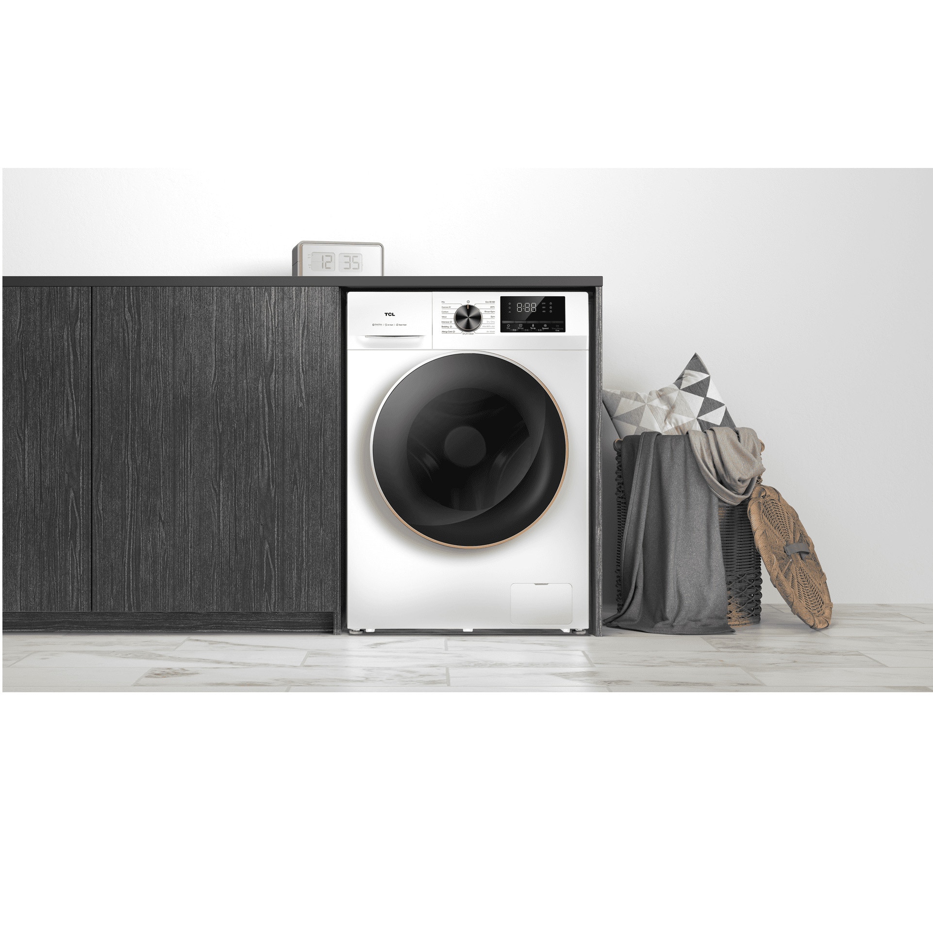 Masina de spalat rufe cu uscator TCL CP1012WA0, 10 kg Spalare, 6 kg Uscare, 1200 rpm, Clasa A, Motor Direct Drive, Display LED,Steam Wash, Drum Clean, 24 Hour Delay, Honeycomb Drum, Quick Wash 15 min, Add Garment, 15 Programe,Alb