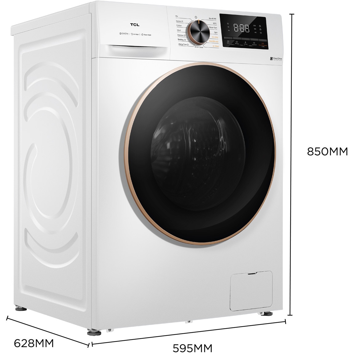 Masina de spalat rufe cu uscator TCL CP1012WA0, 10 kg Spalare, 6 kg Uscare, 1200 rpm, Clasa A, Motor Direct Drive, Display LED,Steam Wash, Drum Clean, 24 Hour Delay, Honeycomb Drum, Quick Wash 15 min, Add Garment, 15 Programe,Alb