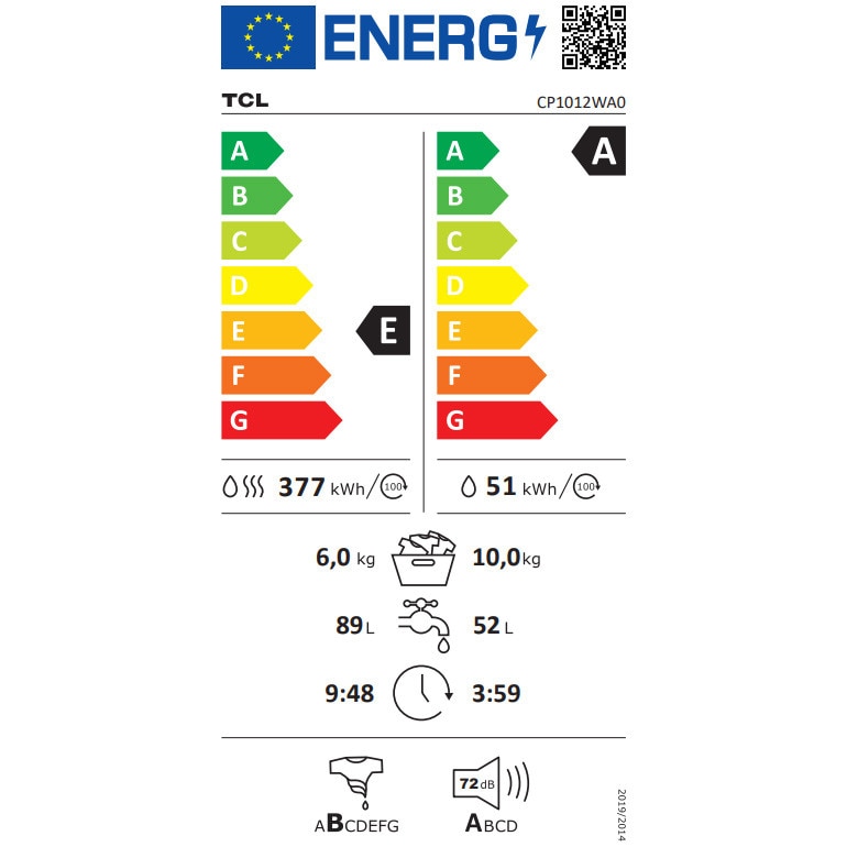 Masina de spalat rufe cu uscator TCL CP1012WA0, 10 kg Spalare, 6 kg Uscare, 1200 rpm, Clasa A, Motor Direct Drive, Display LED,Steam Wash, Drum Clean, 24 Hour Delay, Honeycomb Drum, Quick Wash 15 min, Add Garment, 15 Programe,Alb