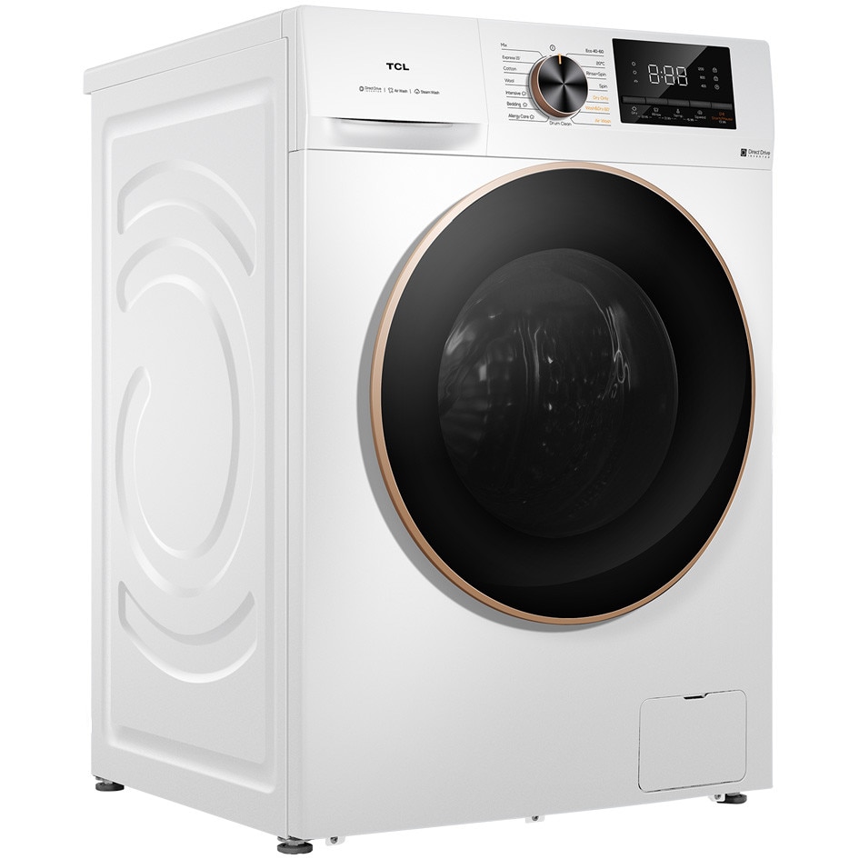 Masina de spalat rufe cu uscator TCL CP1012WA0, 10 kg Spalare, 6 kg Uscare, 1200 rpm, Clasa A, Motor Direct Drive, Display LED,Steam Wash, Drum Clean, 24 Hour Delay, Honeycomb Drum, Quick Wash 15 min, Add Garment, 15 Programe,Alb