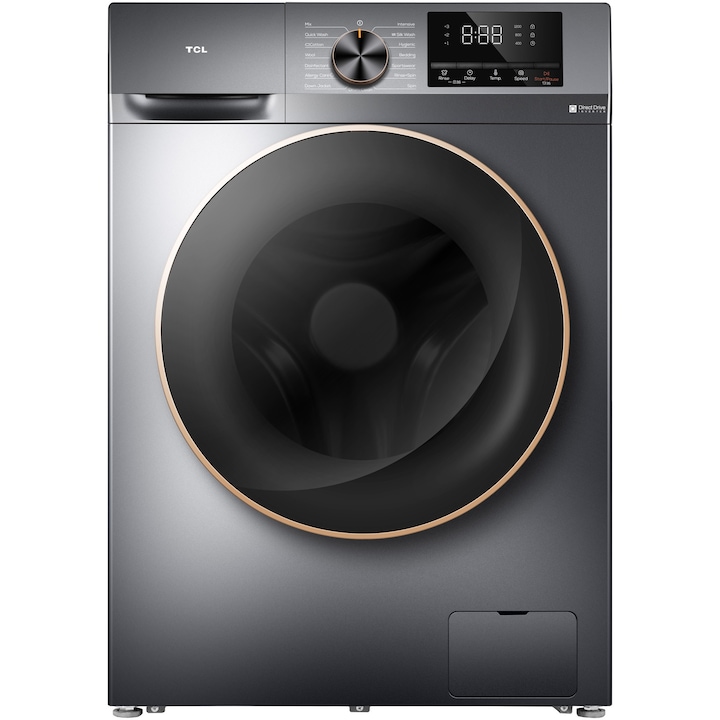 Пералня TCL FP1012SA0, 10 кг, 1200 об/мин, Клас A, Direct Drive, Steam Wash, Drum Clean, 24 Hour Delay, Honeycomb Drum, Quick Wash 18 мин, Add Garment, 16 програми, Сребрист