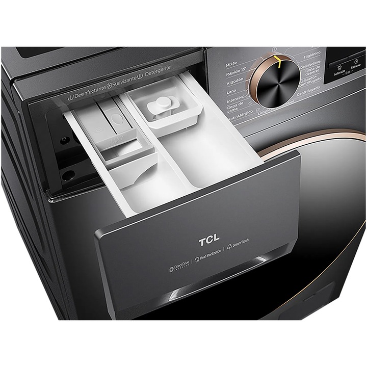 Masina de spalat rufe TCL FP1012SA0, 10 kg, 1200 RPM, Clasa A, BLDC Inverter Motor, Steam Wash, Drum Clean, 24 Hour Delay, Honeycomb Drum, Quick Wash 18 min, Add Garment, 16 Programe, Argintiu