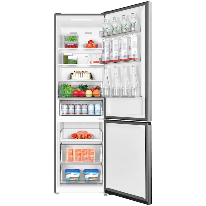 Combina frigorifica TCL MEGA Space RP409BLE0, 409L, Total No Frost, Compresor Inverter, Display Touch, T-Fresh, Multi-air flow, Power Cool, Power Freeze, Sertar Crisper, Usa reversibila, deschidere 90°, Maner retras, Iluminare LED, Clasa E, H 185 cm, Gri