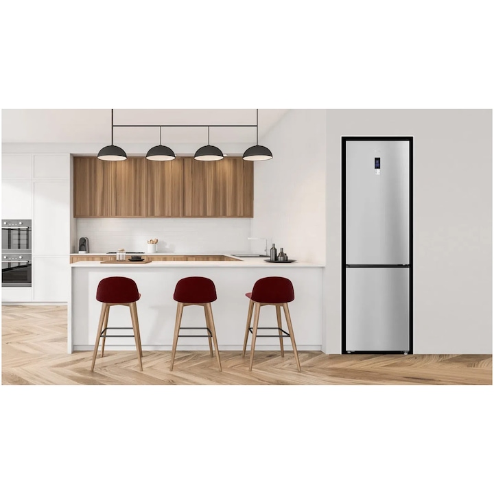 Combina frigorifica TCL MEGA Space RP409BLE0, 409L, Total No Frost, Compresor Inverter, Display Touch, T-Fresh, Multi-air flow, Power Cool, Power Freeze, Sertar Crisper, Usa reversibila, deschidere 90°, Maner retras, Iluminare LED, Clasa E, H 185 cm, Gri