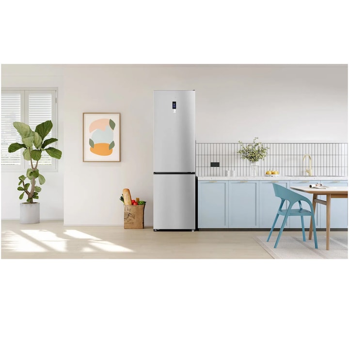 Combina frigorifica TCL MEGA Space RP456BLE0, 456L, Total No Frost, Compresor Inverter, Display Touch, T-Fresh, Multi-air flow, Power Cool, Power Freeze, Sertar Crisper, Usa reversibila, deschidere 90°, Maner retras, Iluminare LED, Clasa E, H 201 cm, Gri