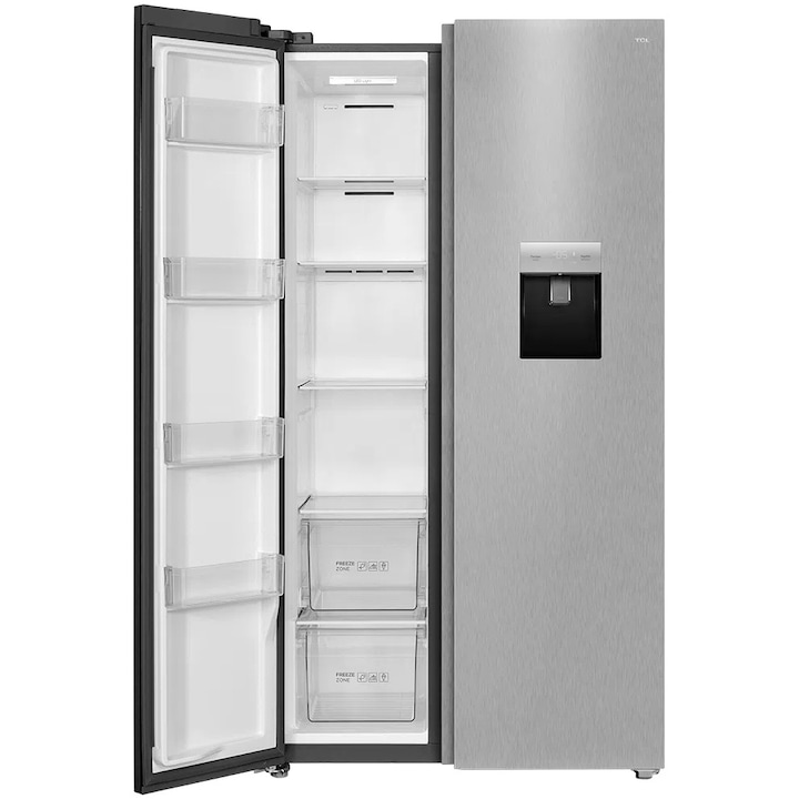 Side by Side TCL RP631SLE1, 634 L, Total No Frost, Compresor Inverter, AAT, Swing Flow, Dispenser Apa, Clasa E, Gri