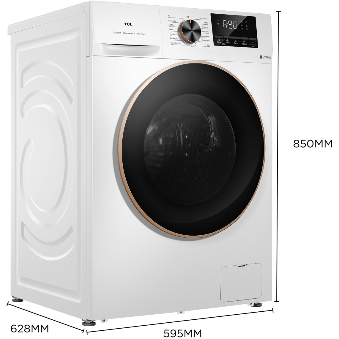 Masina de spalat rufe TCL FP1012WA0, 10 kg, 1200 RPM, Clasa A, BLDC Inverter Motor, Steam Wash, Drum Clean, 24 Hour Delay, Honeycomb Drum, Quick Wash 15 min, Add Garment, 16 Programe, Alb