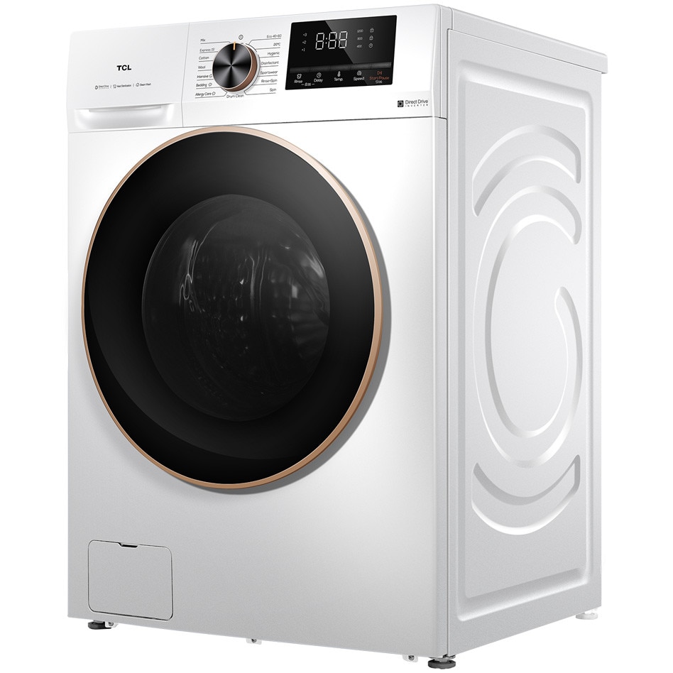 Masina de spalat rufe TCL FP1012WA0, 10 kg, 1200 RPM, Clasa A, BLDC Inverter Motor, Steam Wash, Drum Clean, 24 Hour Delay, Honeycomb Drum, Quick Wash 15 min, Add Garment, 16 Programe, Alb