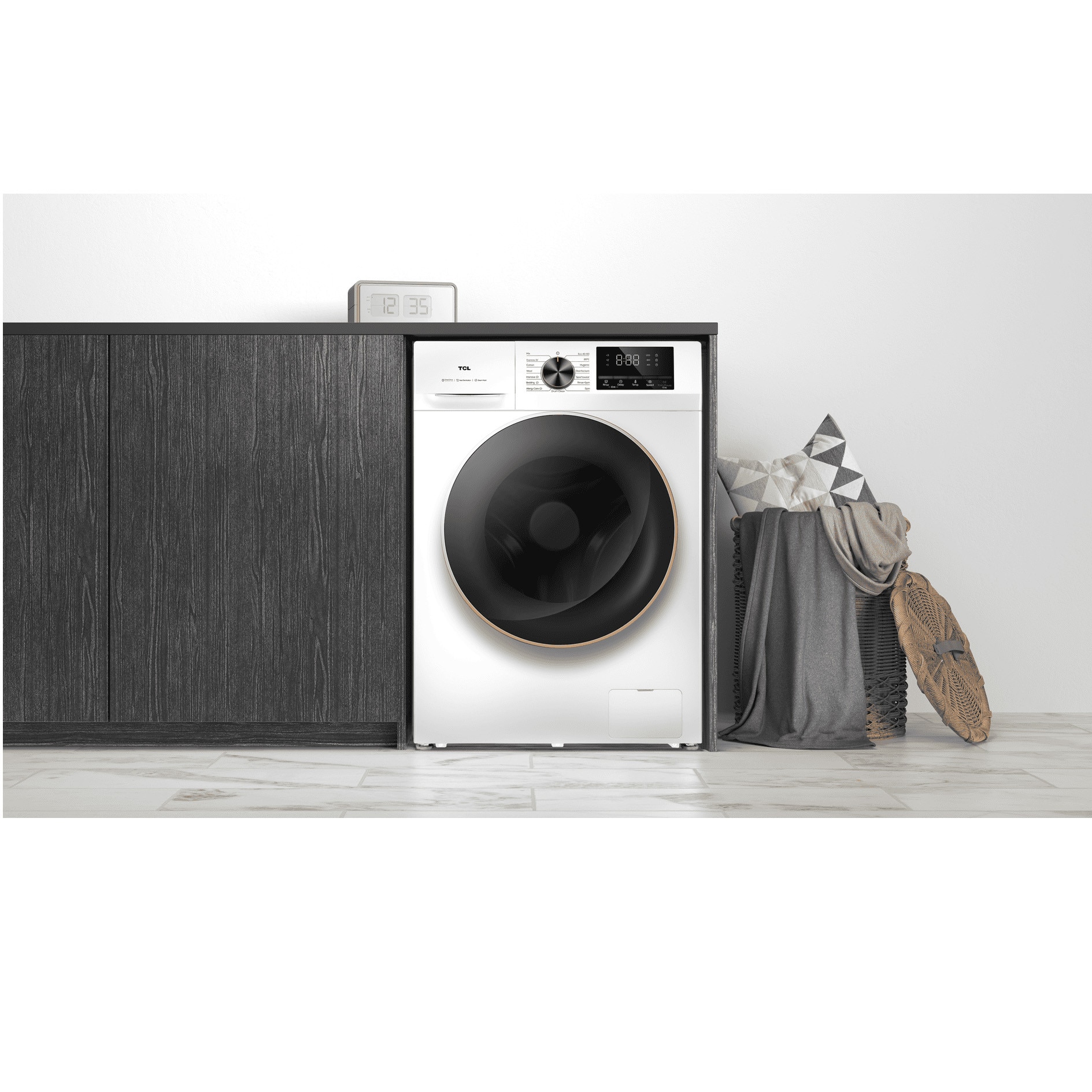 Masina de spalat rufe TCL FP1012WA0, 10 kg, 1200 RPM, Clasa A, BLDC Inverter Motor, Steam Wash, Drum Clean, 24 Hour Delay, Honeycomb Drum, Quick Wash 15 min, Add Garment, 16 Programe, Alb