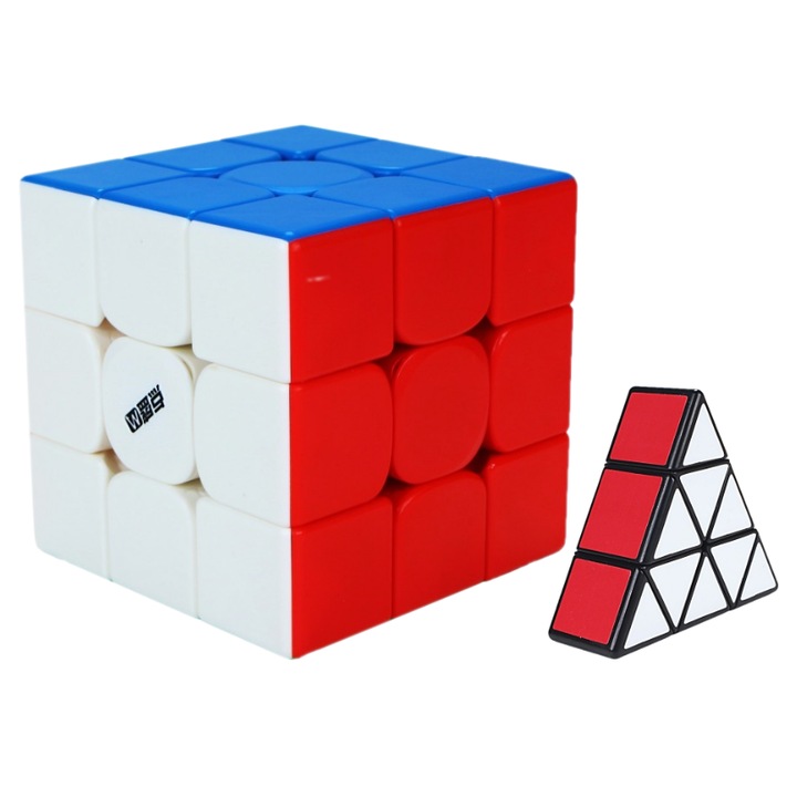Cub Diansheng 3x3 M 7cm, Magnetic, Culoare Stickerles + Slim Pyraminx 1x3x3