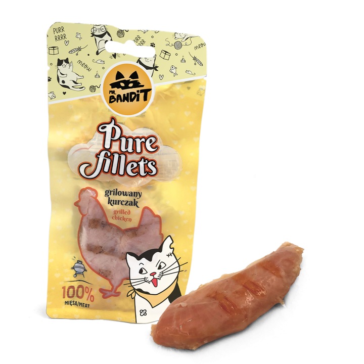 Recompensa naturala pentru pisici Mr. Bandit Pure Fillets cu pui la gratar 30g