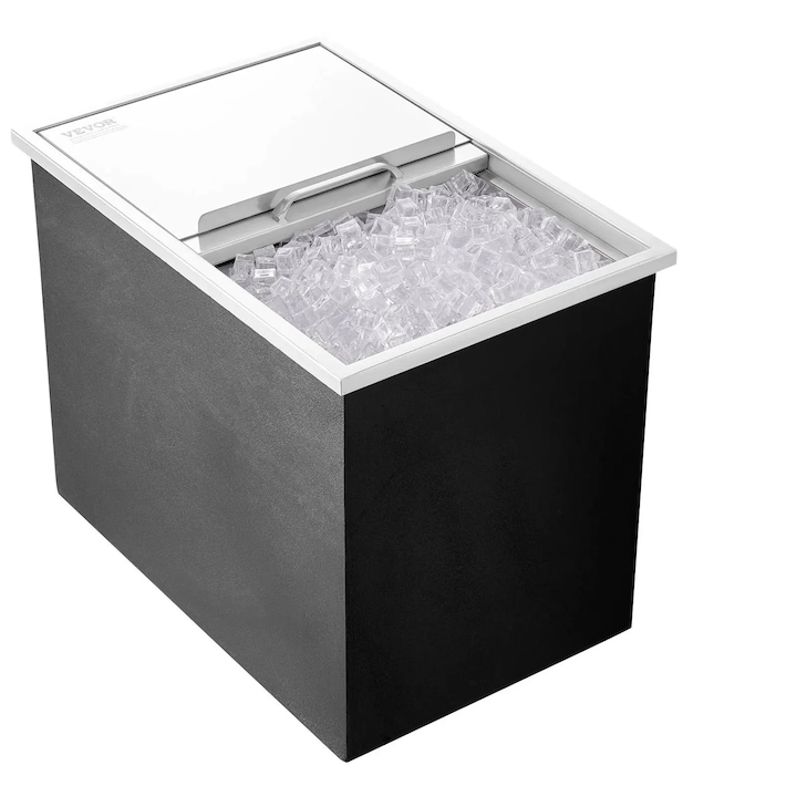 Вградена кутия за съхранение на лед, 61x46x33 см, неръждаема стомана, голям капацитет, с аксесоари за дренаж