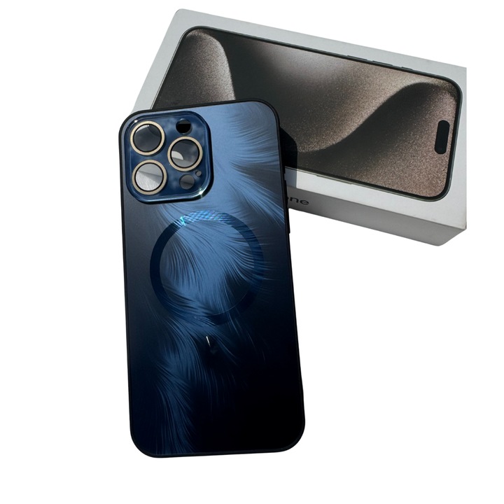 Защитен калъф за iPhone 15 Pro, съвместим с MagSafe, лъскав черен модел с 3D клиновиден ефект, елегантен дизайн и пълна защита, включително лещи срещу удари и надраскване.