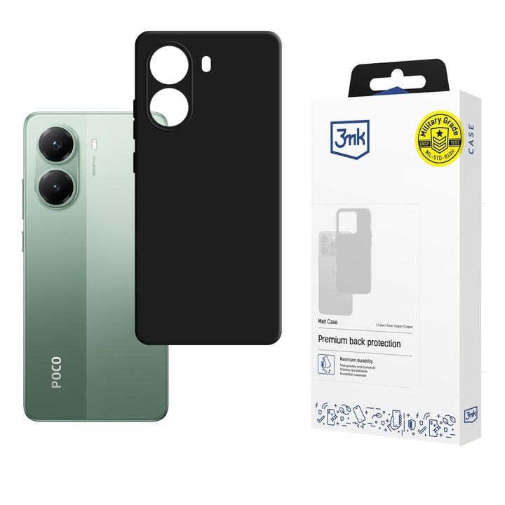 Husa telefon 3mk Matt Case, neagra, pentru POCO X7 Pro, rezistenta la socuri, usor de curatat