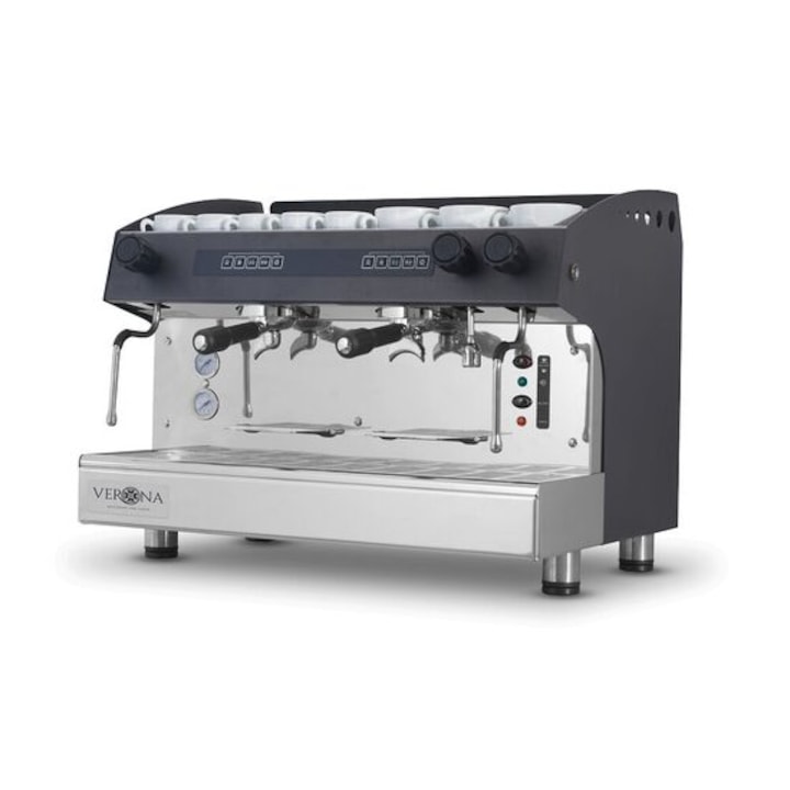 Espressor manual extra slim 2 in 1 (capsule, cafea macinata), Rohnson R98054, 1450 W, 19 bar, 1 L, 7 niveluri cantitate cafea, sistem de detartrare, ERP, oprire automata, negru/argintiu