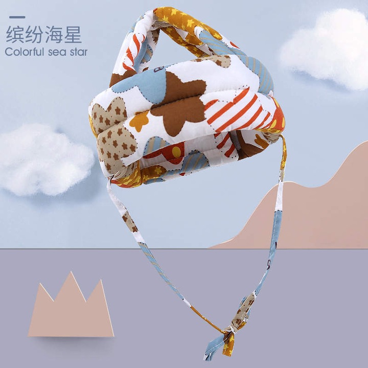 Casca de Protectie pentru Bebelusi si Copii PriStyle®, Antisoc, pentru Protejarea Capului la Cazaturi, din Burete, Foarte Usoara, Reglabil intre 40-60cm circumferinta, 6 luni 3 ani, Model Stelat