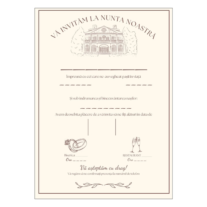 Invitatie nunta 13x18cm cu plic, Model 101