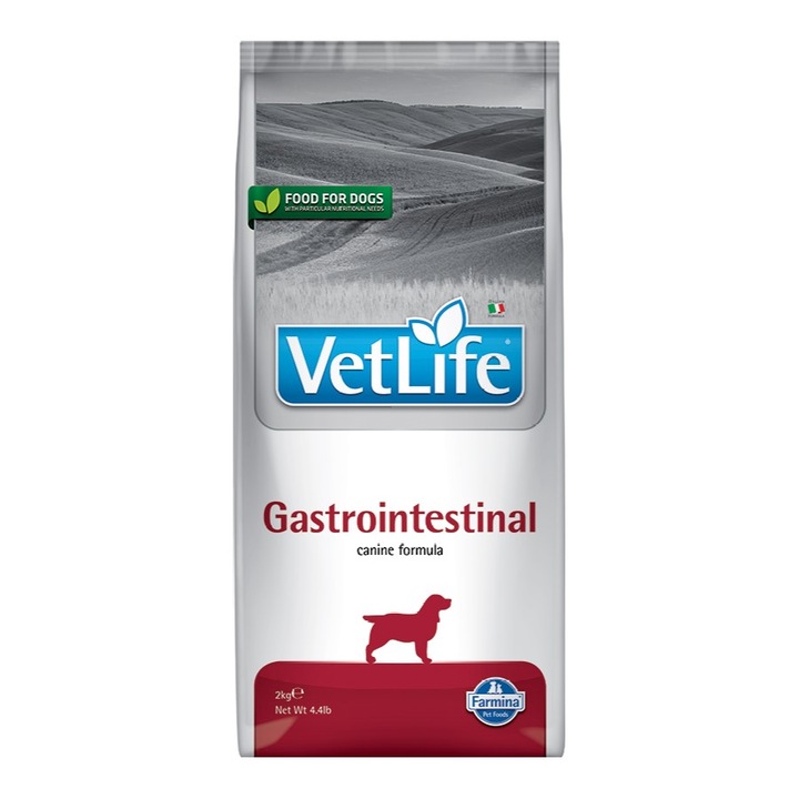 Hrana Farmina Vet Life Gastrointestinal uscata pentru caini, 2kg, pentru diaree acuta, continut scazut de grasimi, Omega-3