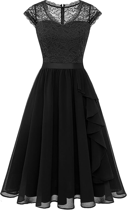 Wedtrend női koktélruha, S méret, nejlon, A-vonalú, fodros, elegáns, fekete színű