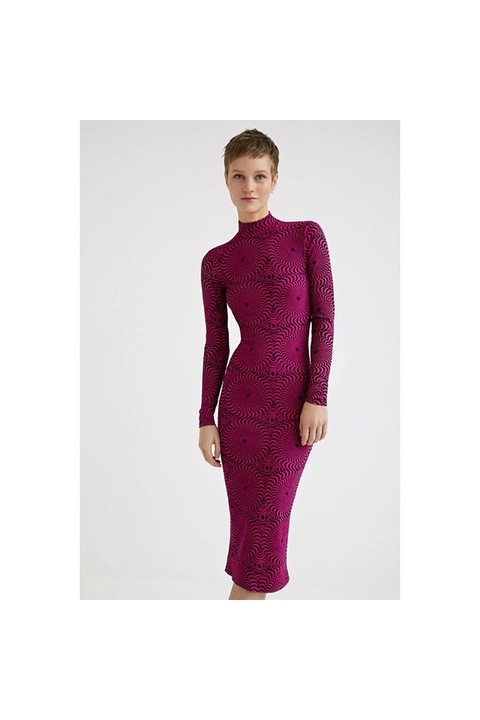 Rochie cambrata din viscoza cu imprimeu abstract San Francisco, Negru/Roz, S